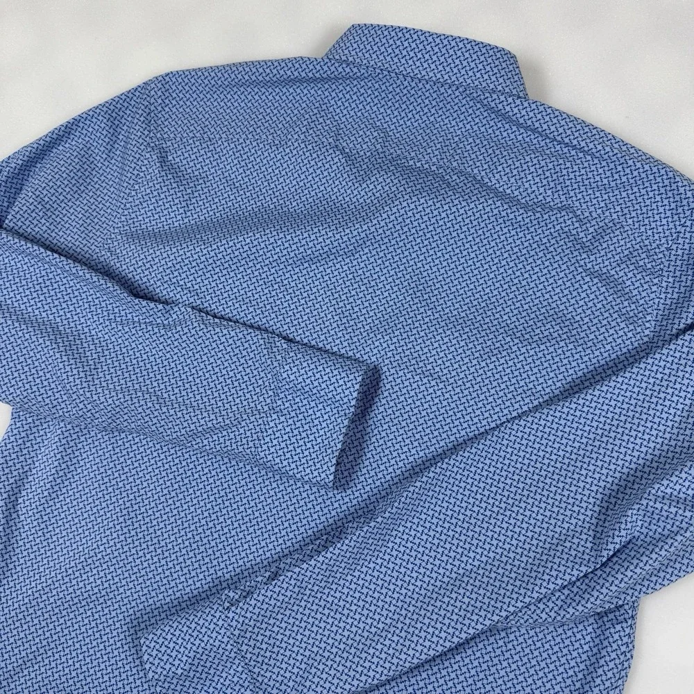 Banana Republic Men M Blue Geometric Print Tech Stretch Slim Flex Fit Shirt